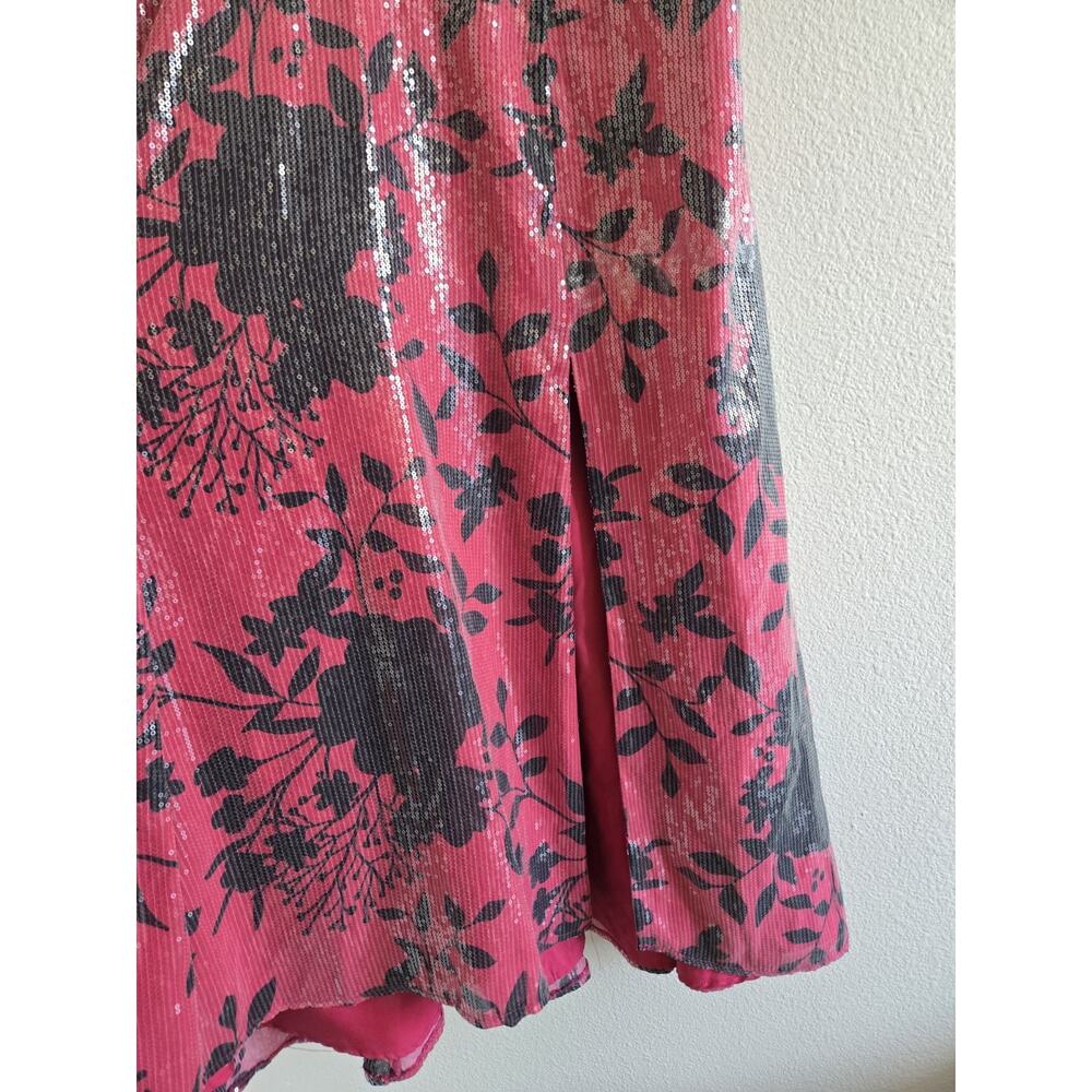 Hutch Anthropologie V-Neck Sequin Midi Dress Size 18W Pink Floral Glam - Picture 6 of 9